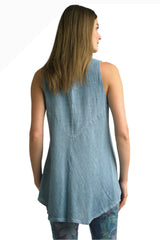 Tempo Paris 7450ED Denim 100% Washed Linen Hi-Lo Tank Top