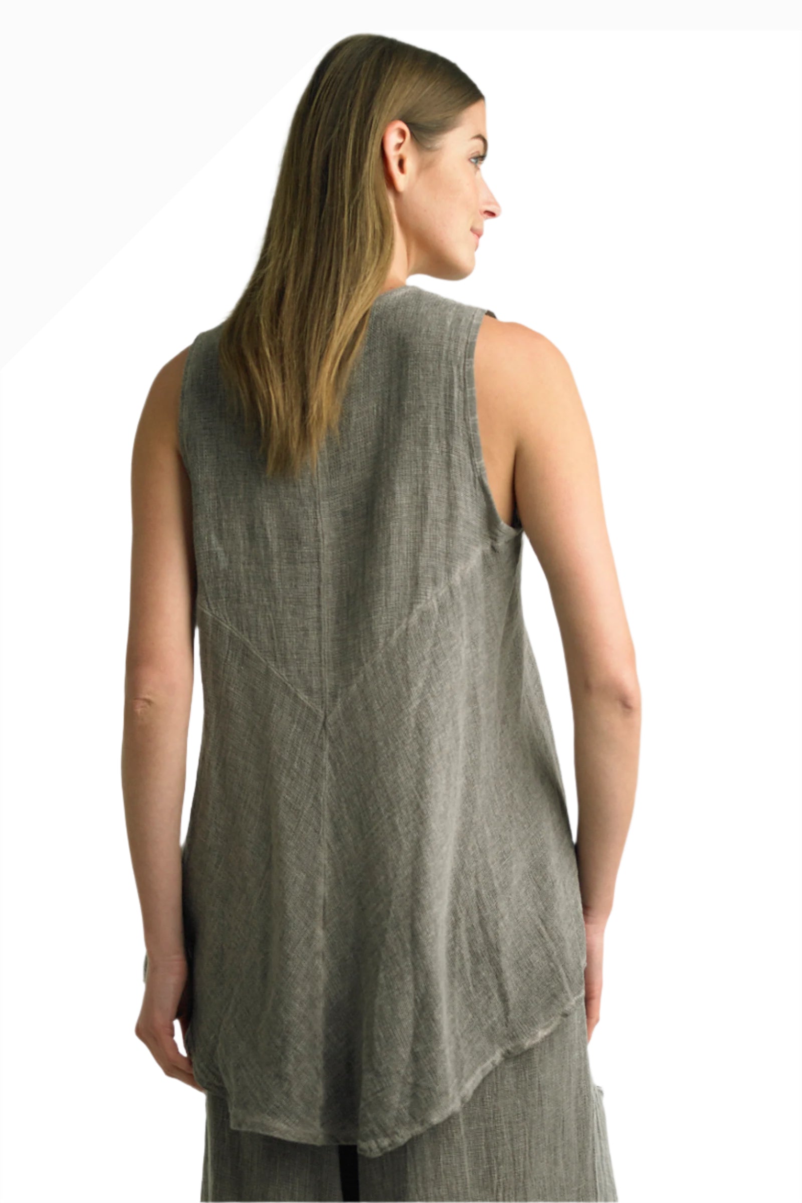 Tempo Paris 7450ET Taupe 100% Washed Linen Hi-Lo Tank Top