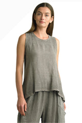 Tempo Paris 7450ET Taupe 100% Washed Linen Hi-Lo Tank Top