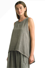 Tempo Paris 7450ET Taupe 100% Washed Linen Hi-Lo Tank Top