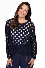 Olivia By Habitat 781711NV NAVY Open Weave Cotton Topper