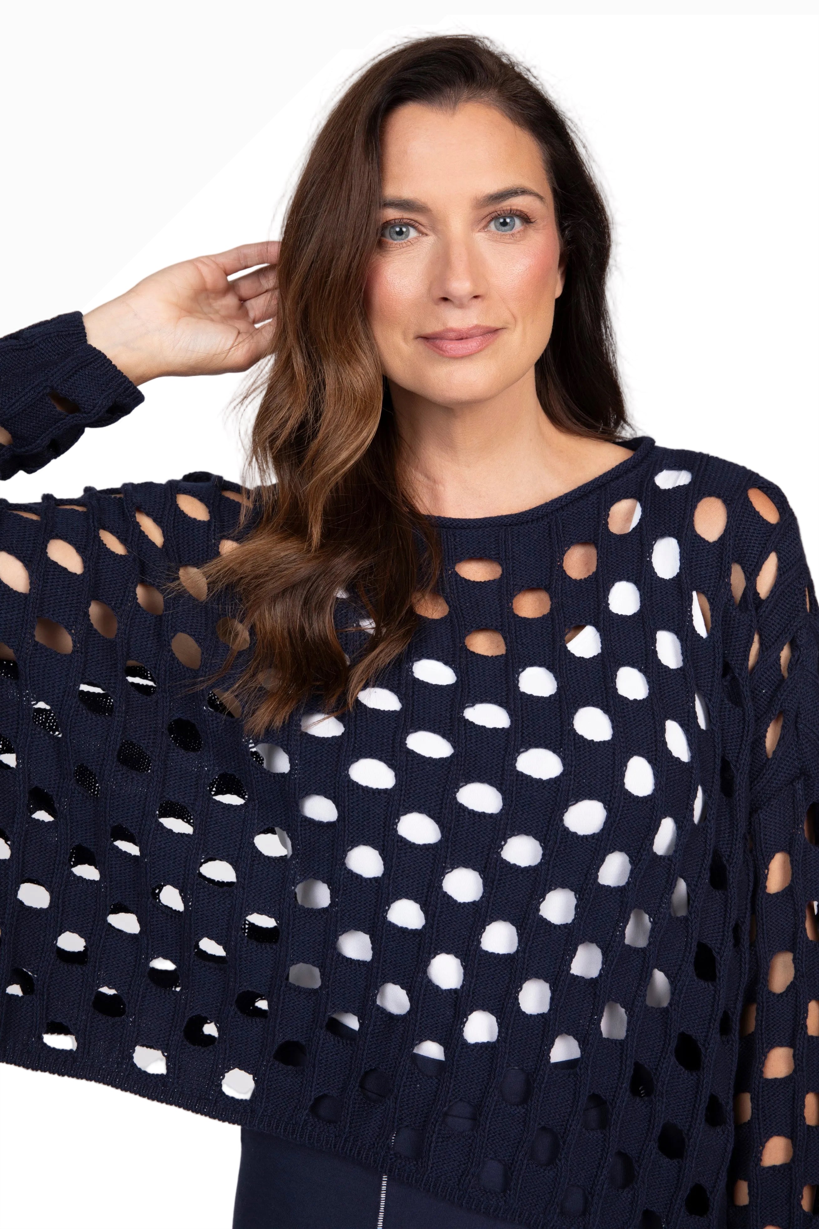Olivia By Habitat 781711NV NAVY Open Weave Cotton Topper