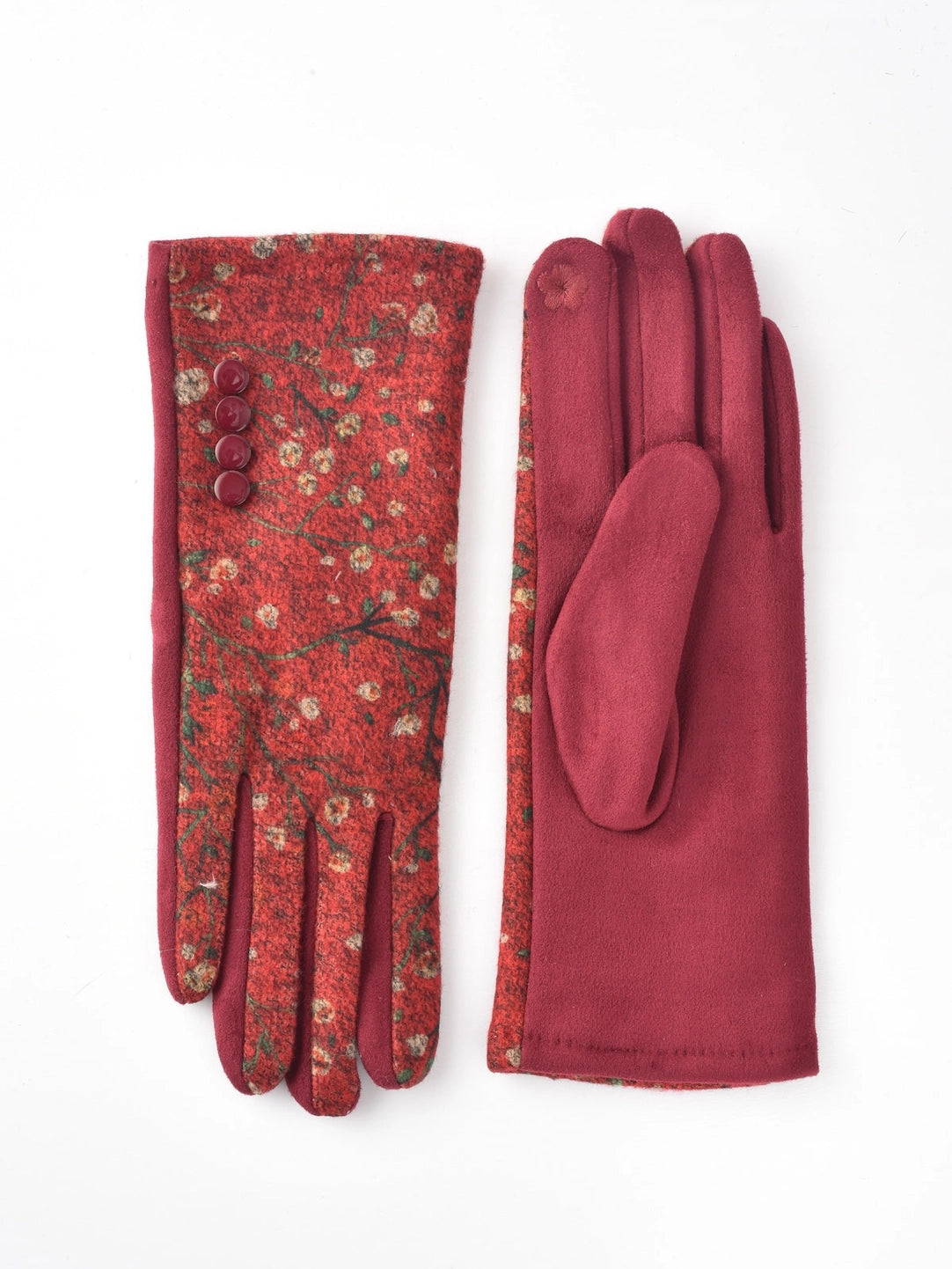 Funkyrel GLV48-MYCR-RD RED One Size Floral Embroidered Warm Winter Touchscreen Gloves