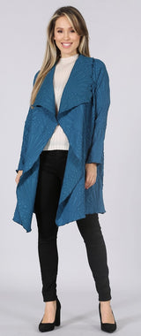 Vanité Couture 81822TL Teal One Size Soft Embossed Shawl Collar Duster Jacket