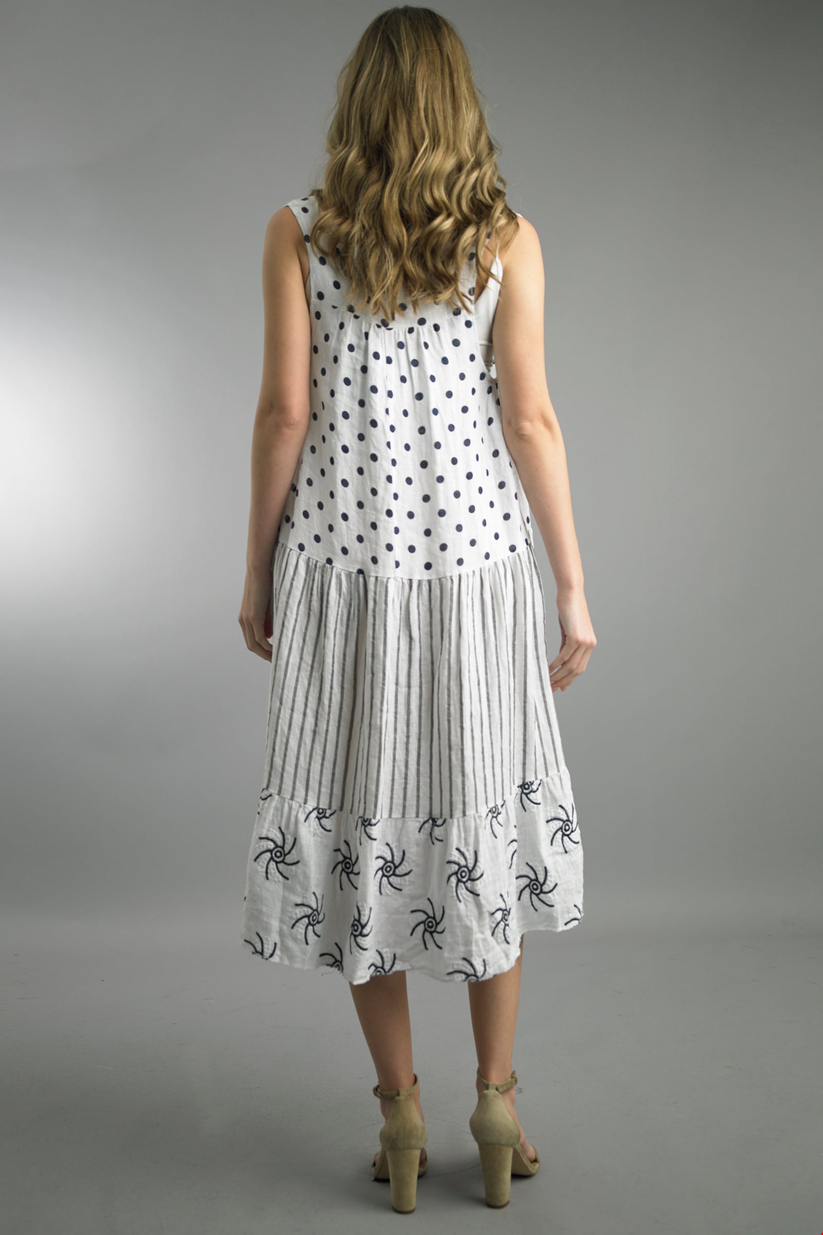 Tempo Paris 8870ABW Black and White S/M Polka Dot Sleeveless Dress