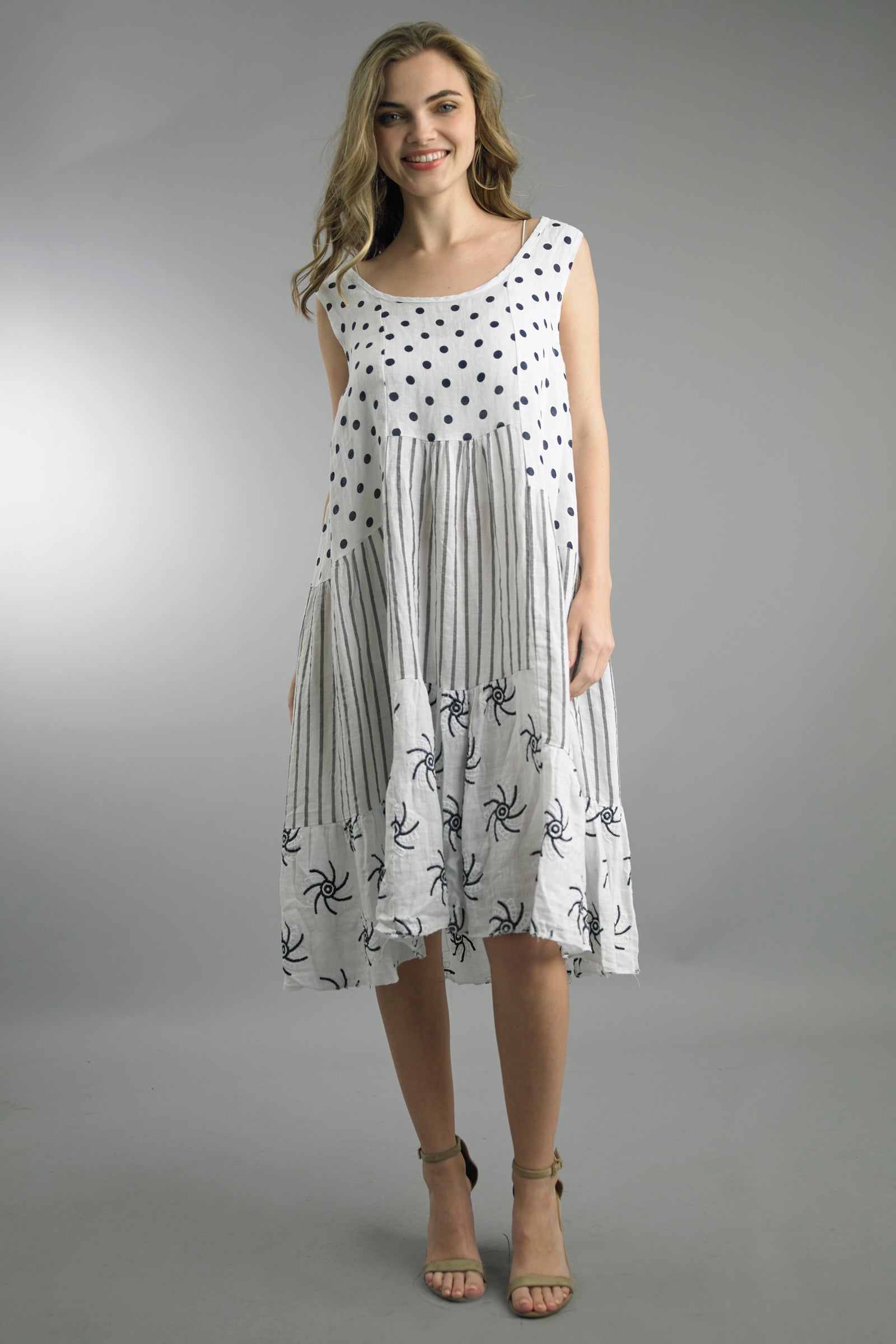 Tempo Paris 8870ABW Black and White S/M Polka Dot Sleeveless Dress