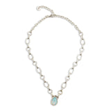 Chanour 4018BU Handmade Blue Opal 925 Silver Plated Pewter Necklace