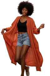 Dance In Paris 11108RU RUST One Size Italian Linen Duster With Silk Frayed Edges