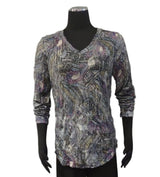 Shana 25621PU Purple V-Neck Long Sleeve Crinkle Basic Top