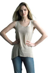 Tempo Paris 919EB Beige Linen Scoop Neck Tank Top