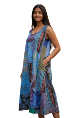 Windhorse Trading AD84BU BLUE One Size Patchwork Anshee Dress