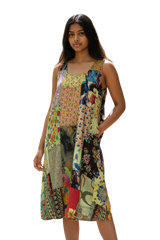 Windhorse Trading AD84GN GREEN One Size Patchwork Anshee Dress
