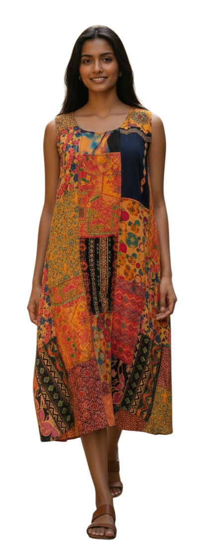 Windhorse Trading AD84RU RUST One Size Patchwork Anshee Dress