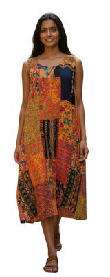 Windhorse Trading AD84RU RUST One Size Patchwork Anshee Dress