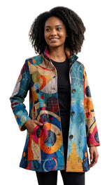 Damee 5094MU Multicolor Kandinsky Button Front Long Jacket