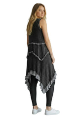 Pol Clothing SMQM12BK BLACK 100% Cotton One Size Ruffled Vintage-Washed Crochet Vest Cardigan