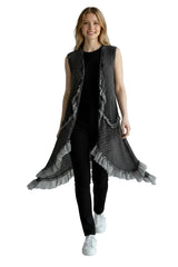Pol Clothing SMQM12BK BLACK 100% Cotton One Size Ruffled Vintage-Washed Crochet Vest Cardigan