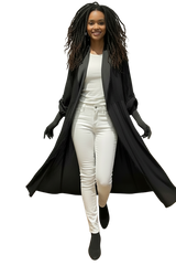 Dance In Paris 11108BK BLACK One Size Italian Linen Duster With Silk Frayed Edges