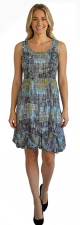 Shana 26607BU Blue Sleeveless Crinkle Bubble Dress With Adjustable Hemline