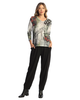 Jess & Jane AJ32136 POLKADOT Burnout Rounded V-Neck Top With Side Slits