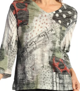 Jess & Jane AJ32136 POLKADOT Burnout Rounded V-Neck Top With Side Slits