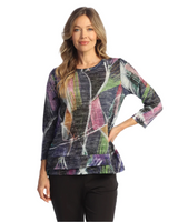 Jess & Jane AJ62121 COMO Burnout Overlap Hem 3/4 Sleeve Top