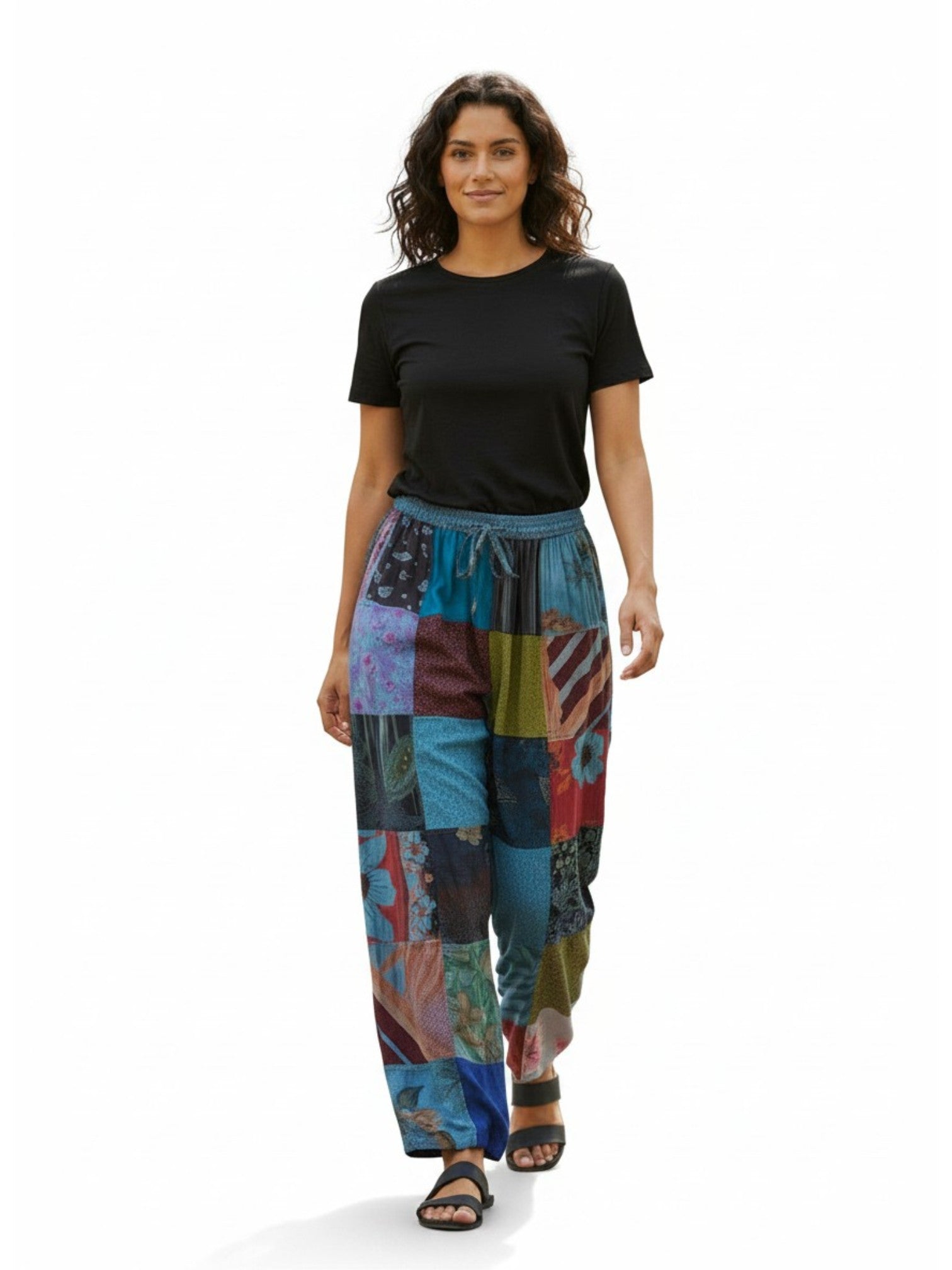 Windhorse Trading AP81BU BLUE 100% Rayon Patchwork Anshee Trousers