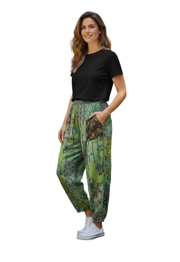 Windhorse Trading AP81GN GREEN 100% Rayon Patchwork Anshee Trousers