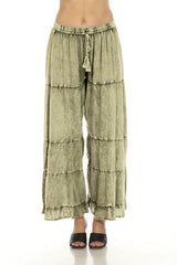 Apparel Love 19OV Olive One Size 100% Rayon Stone Washed Ruffle Pant