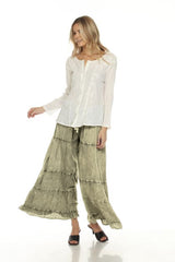 Apparel Love 19OV Olive One Size 100% Rayon Stone Washed Ruffle Pant