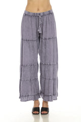 Apparel Love 19EP Eggplant One Size 100% Rayon Stone Washed  Ruffle Pant