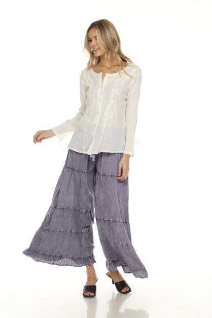 Apparel Love 19EP Eggplant One Size 100% Rayon Stone Washed  Ruffle Pant