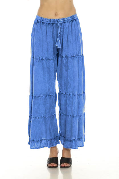 Apparel Love 19DD Dark Denim One Size 100% Rayon Stone Washed Ruffle Pant