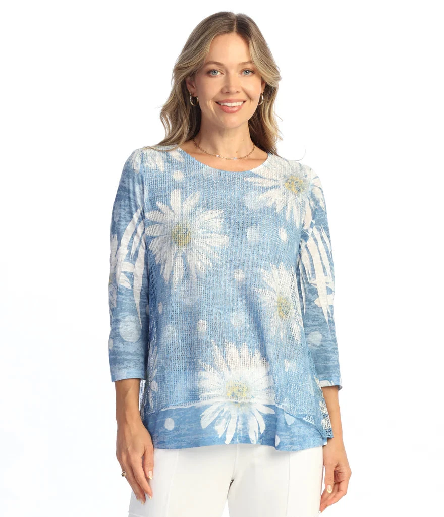 Jess & Jane BC4-2216 DAISY POP Layered Boucle Mesh Tunic Top With Burnout Lining