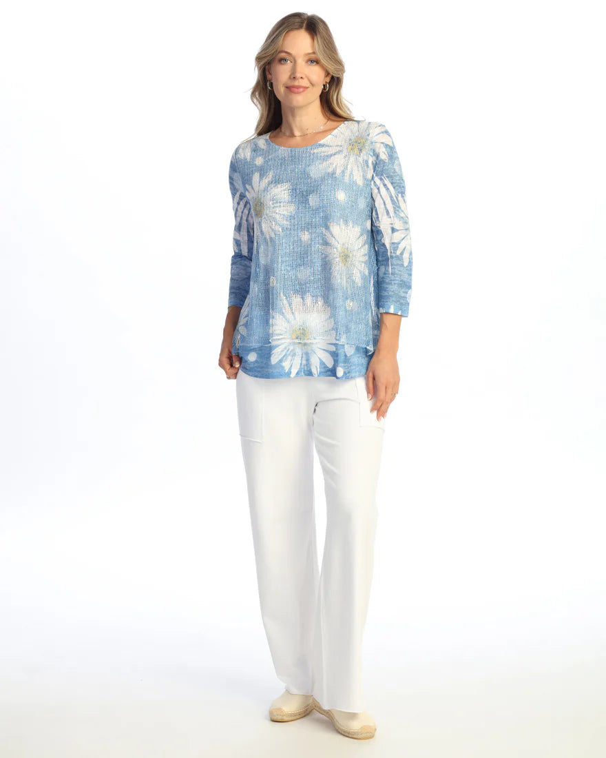Jess & Jane BC4-2216 DAISY POP Layered Boucle Mesh Tunic Top With Burnout Lining