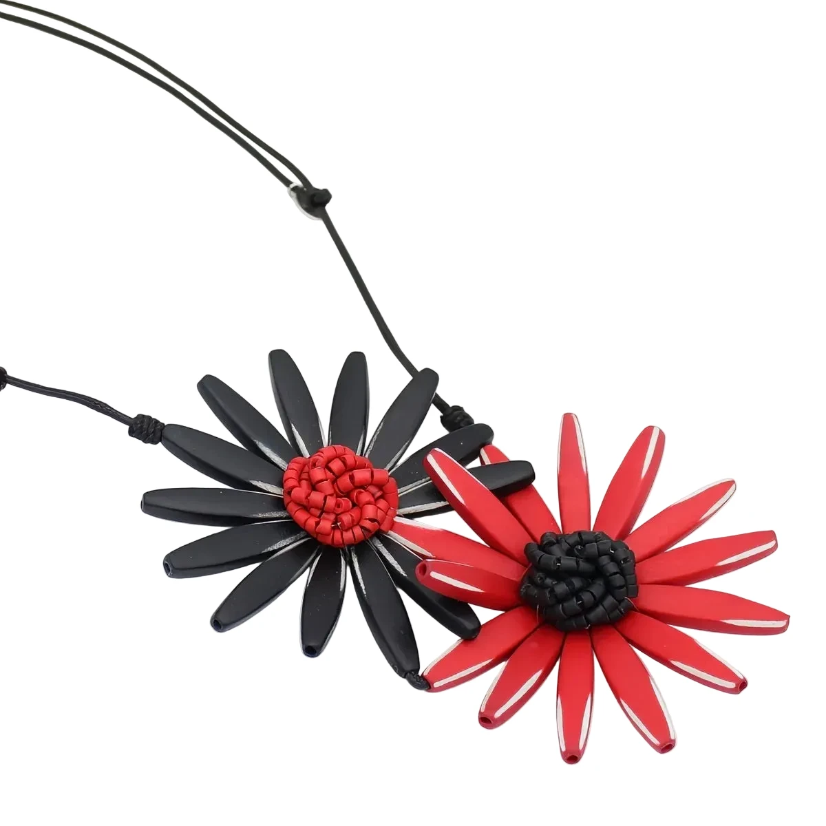 Sylca BP21N16BR RED Black and Red Amaya Double Flower Statement Necklace