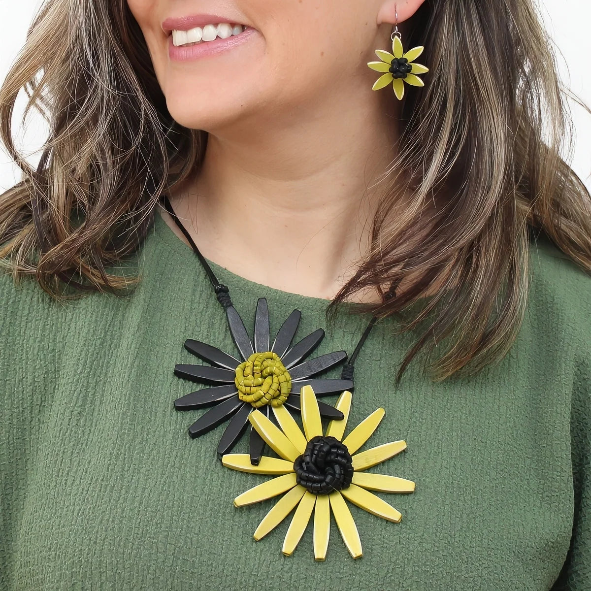 Sylca BP21N16CH Chartreuse Amaya Double Flower Statement Necklace