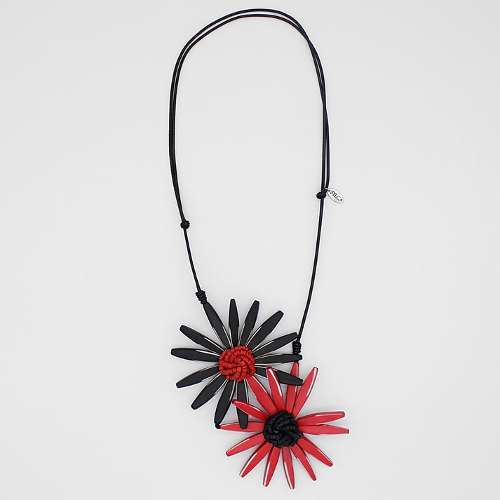 Sylca Black and Red Amaya Double Flower Statement Necklace