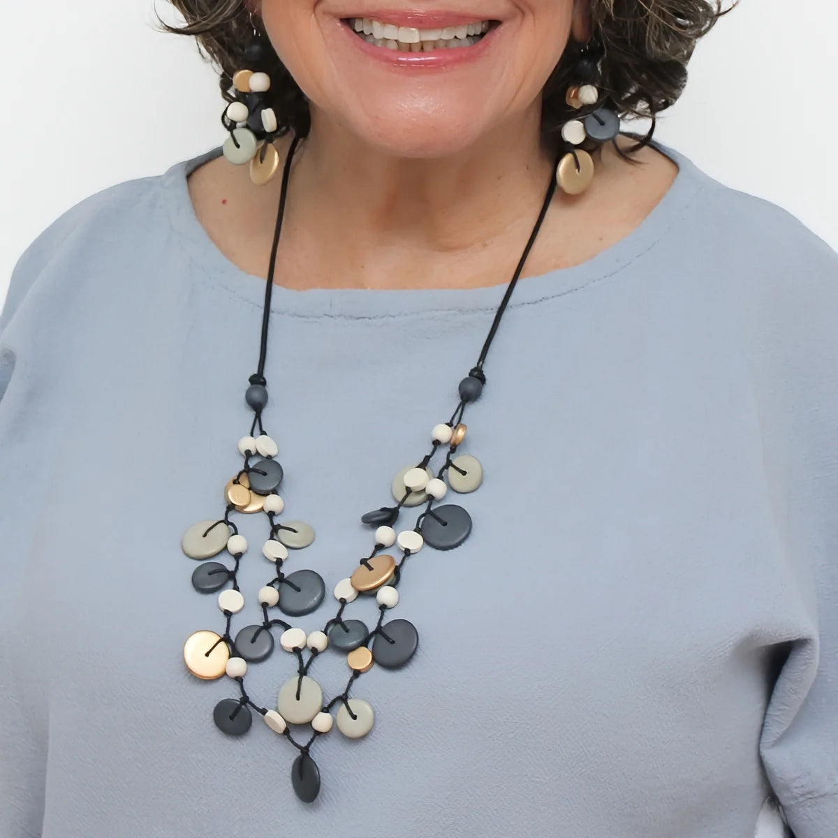 Sylca BP25N34GY Gray Juliette Drop Double Strand Necklace