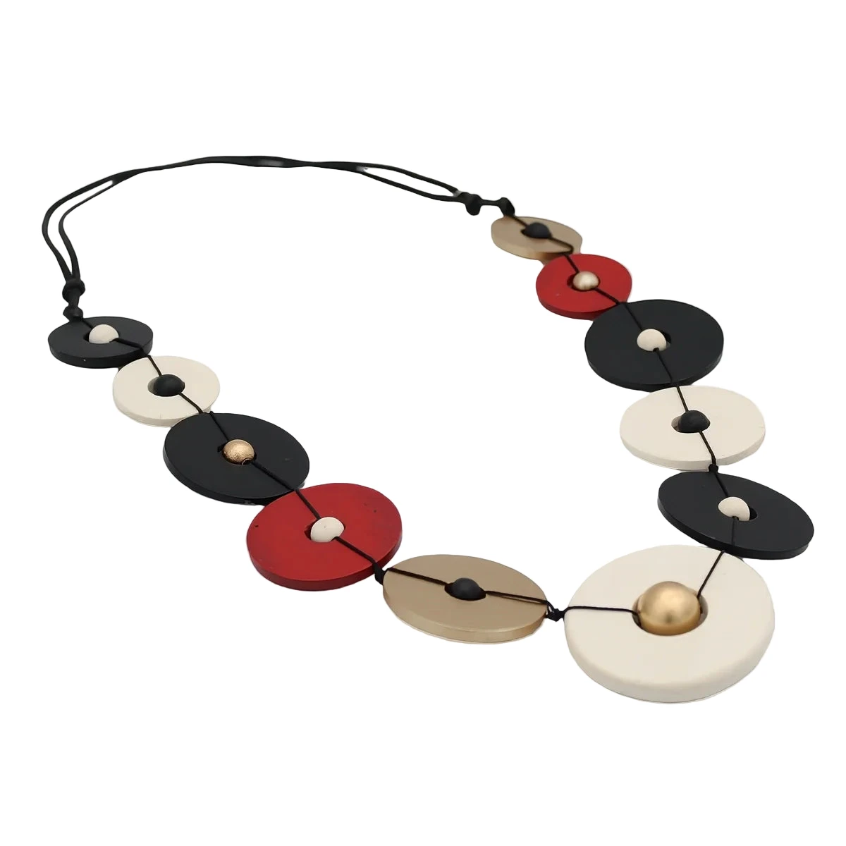 Sylca BP25N38RD Aria Gold Black Red Bold Circle Statement Necklace