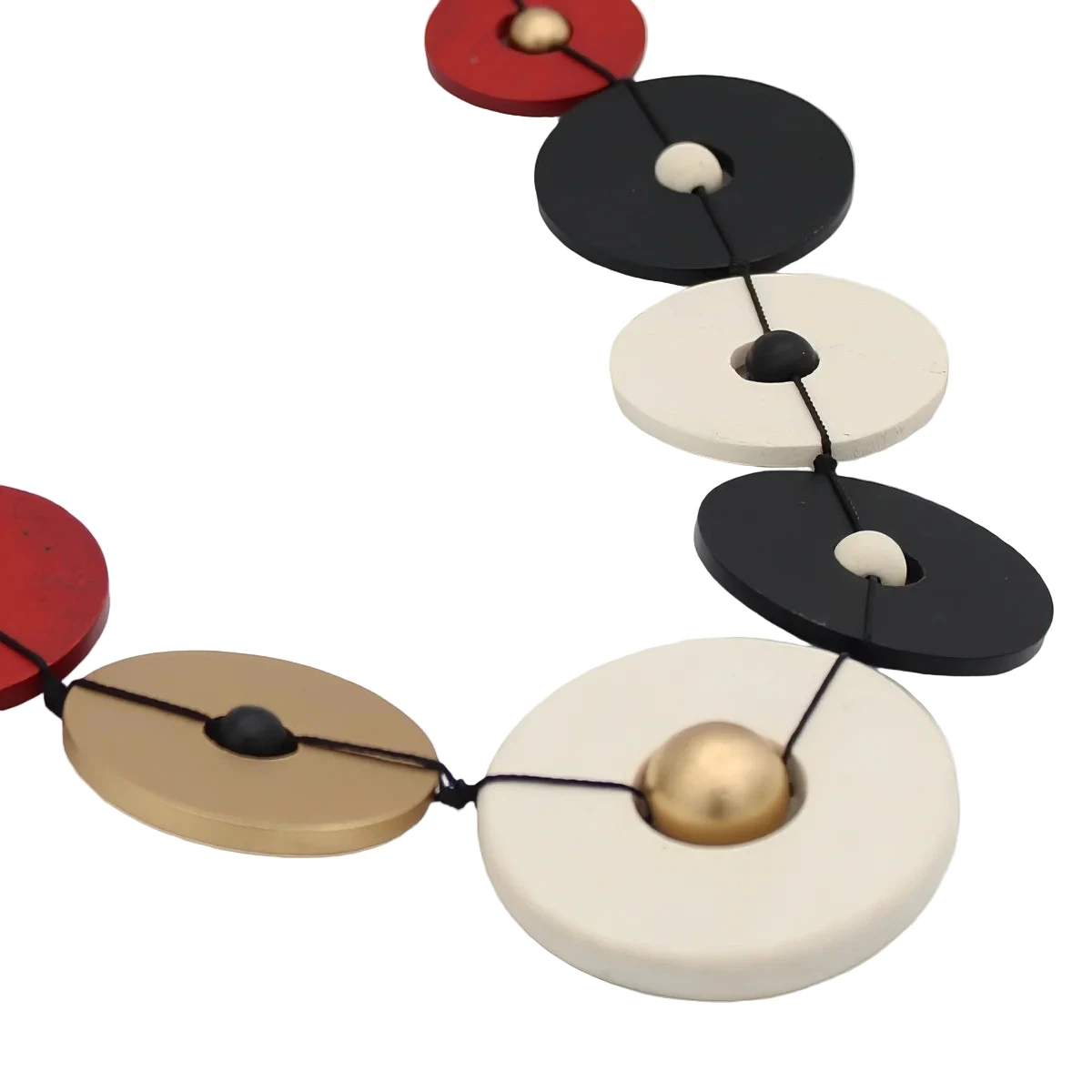 Sylca BP25N38RD Aria Gold Black Red Bold Circle Statement Necklace