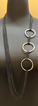 Escape From Paris BSD83NBK Long Delicate Black Chain Necklace Mix Metal Side Rings