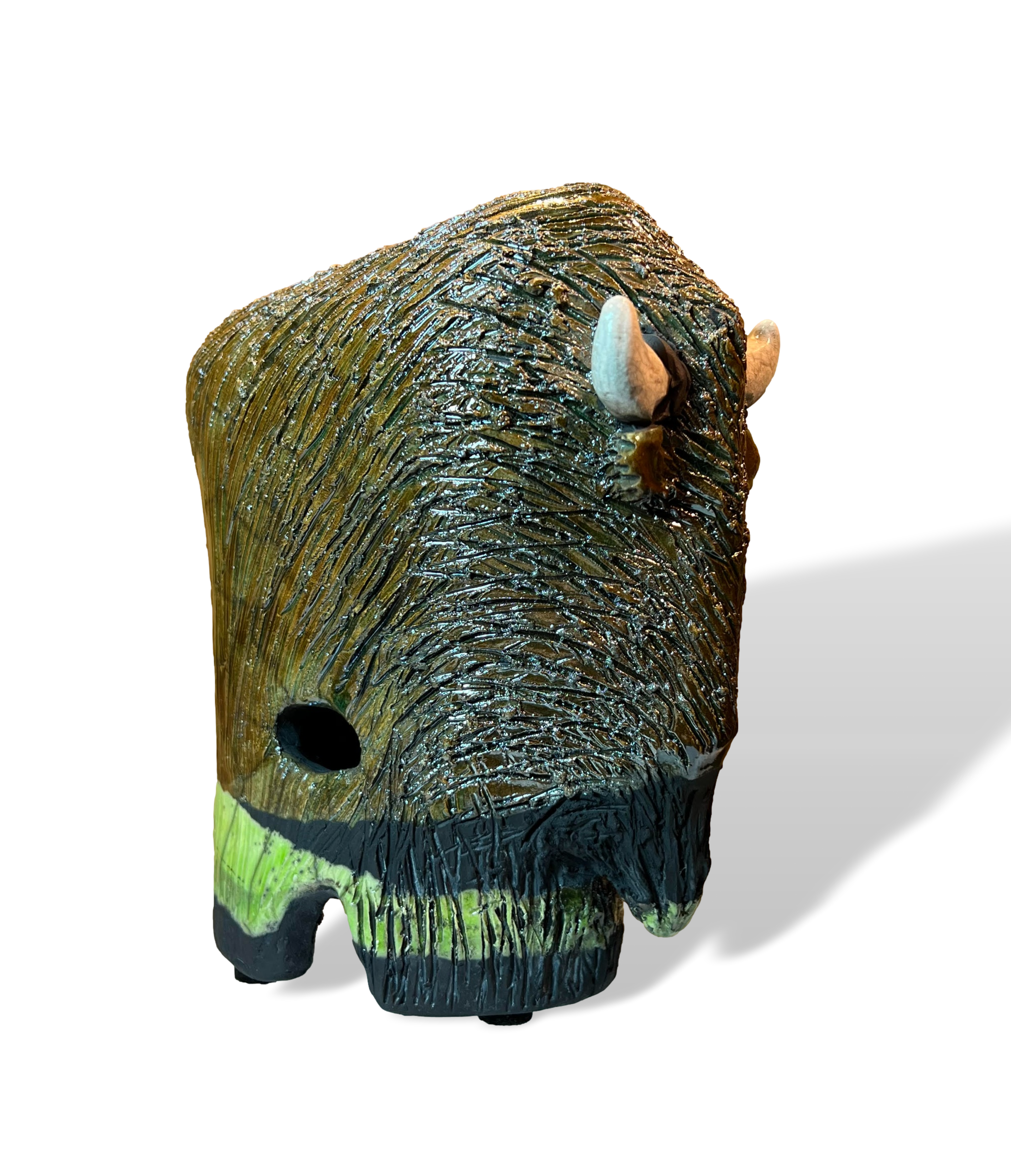 Alan Potter BISON Brown and Green Bison Raku Ceramic Sculpture
