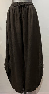 Plum Loco WM83424B BLACK One Size 100% Linen Pant With Button Detail