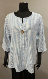 Plum Loco SM1927B BLUE Striped 100% Cotton One Size 3/4 Sleeve Shirt
