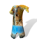 Alan Potter HRSHH Brown and Turquoise Horsehair Horse Handmade Raku Pottery Sculpture