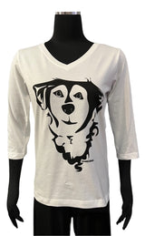 Marüshka BUDBW BUDDY Black on White 3/4 Sleeve V-Neck T-Shirt