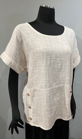 Plum Loco SS90059LS SAND One Size Cotton Gauze & Linen Top With Button Detail