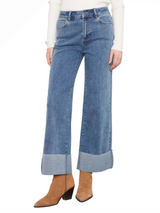 Charlie B C5840431A156 MEDIUM BLUE Cropped Wide Leg Cuffed Pants