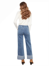 Charlie B C5840431A156 MEDIUM BLUE Cropped Wide Leg Cuffed Pants